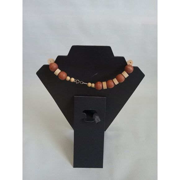 Brown & Tan Assorted Wooden Beads Single Strand Layering Style Fashion Necklace - Picture 2 of 9